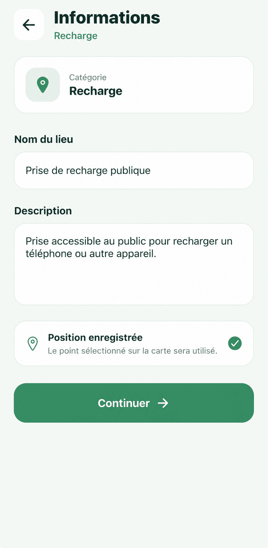 Ajout des informations d'un lieu dans IciOuLà