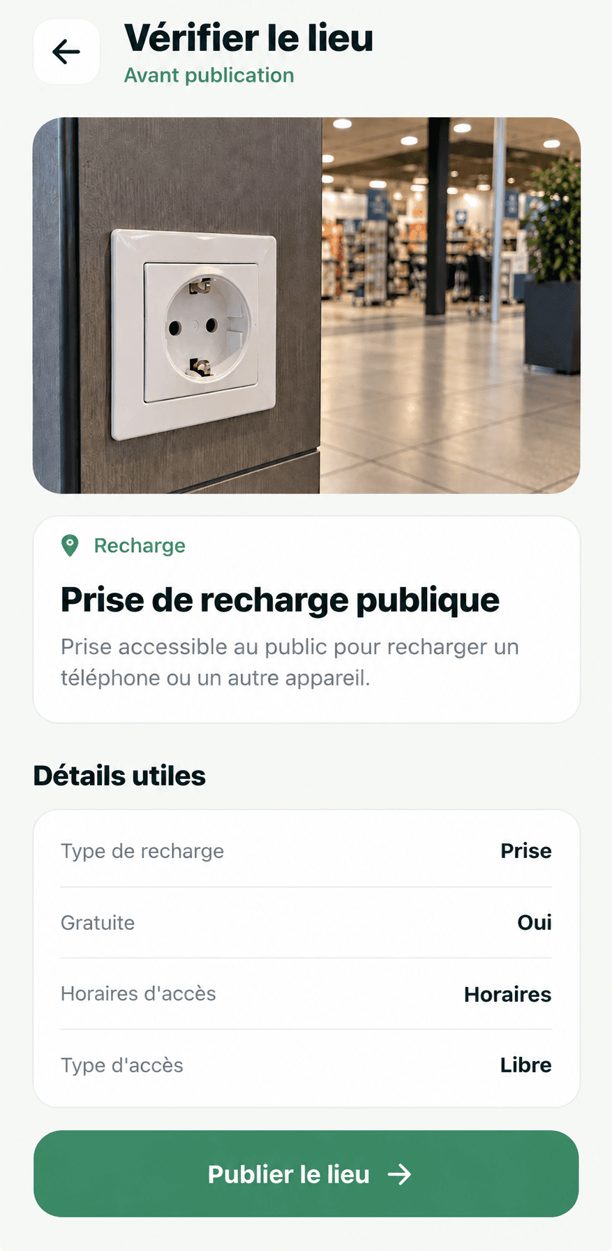 Vérification d'un lieu avant publication