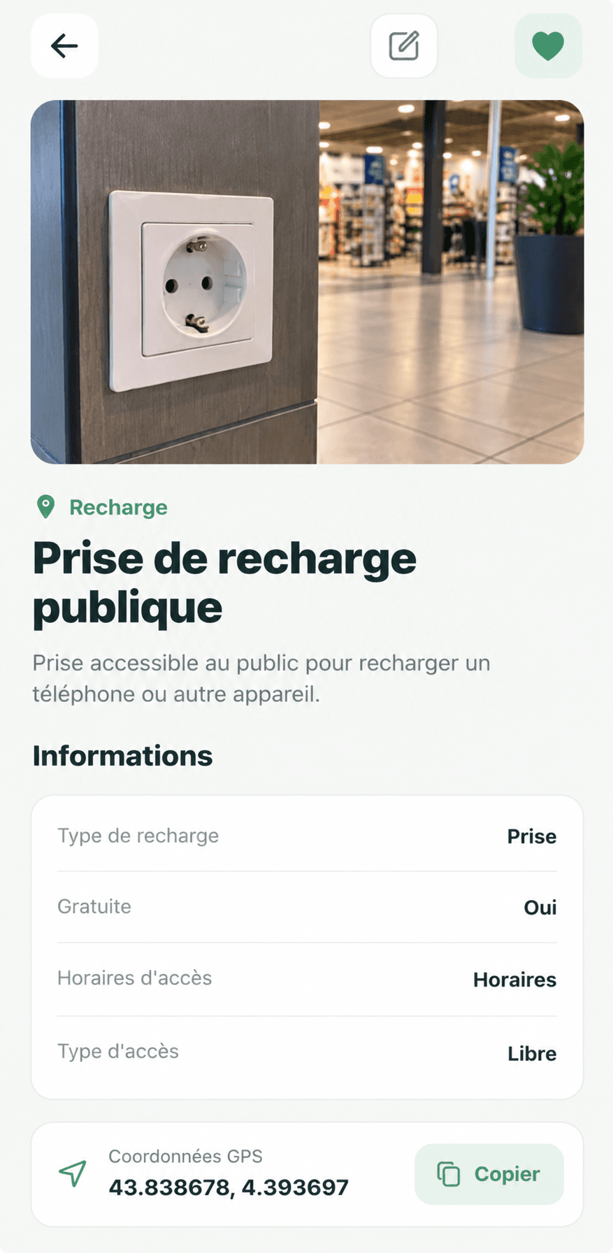 Informations détaillées d'un lieu dans IciOuLà