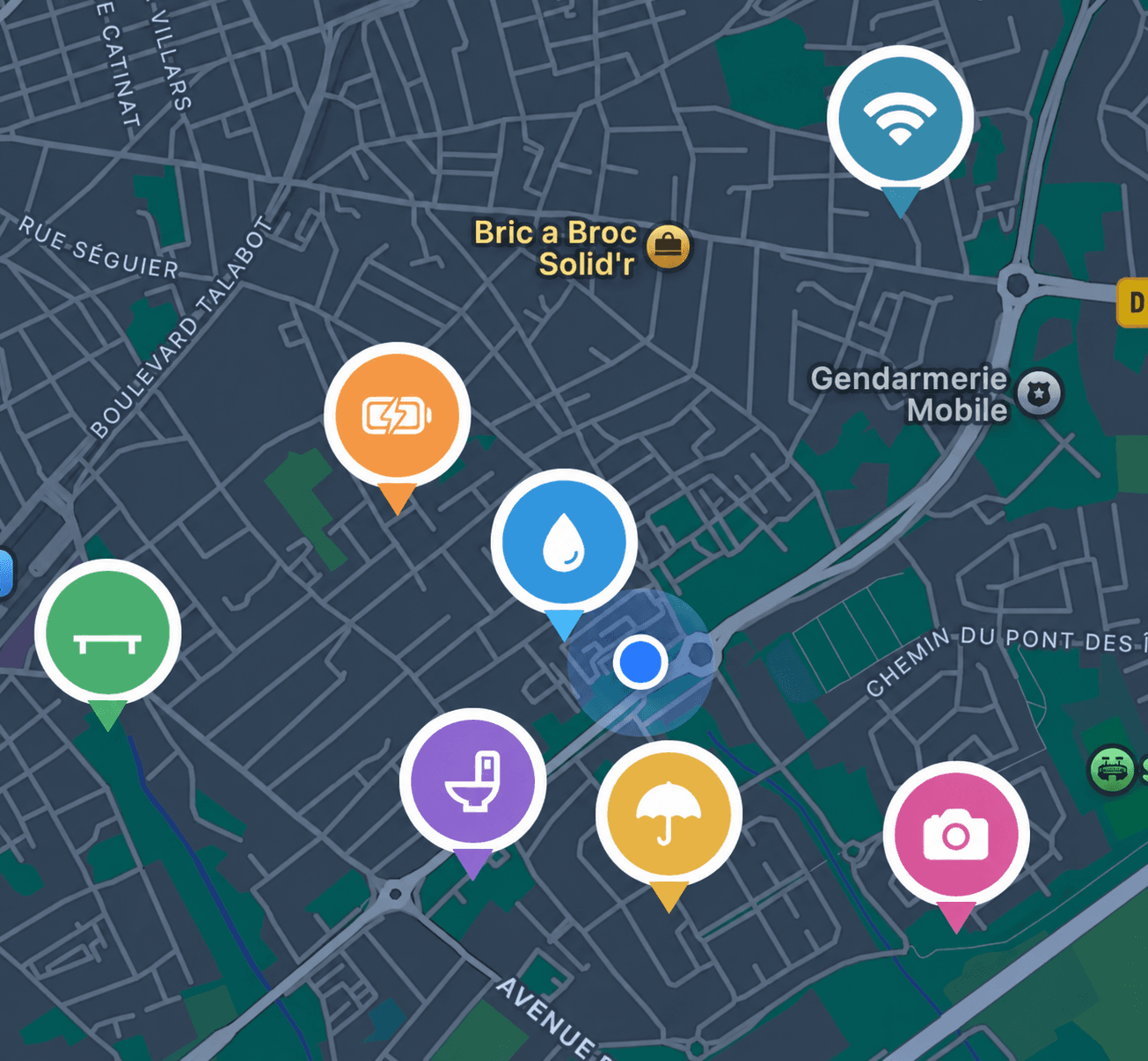 Carte de l'application IciOuLà